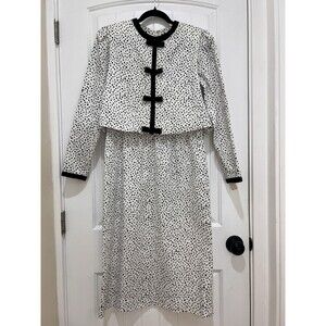 Vintage Parnes Feinstein Dress Polka Dot Trad-Wife White Black Made USA Sz 8